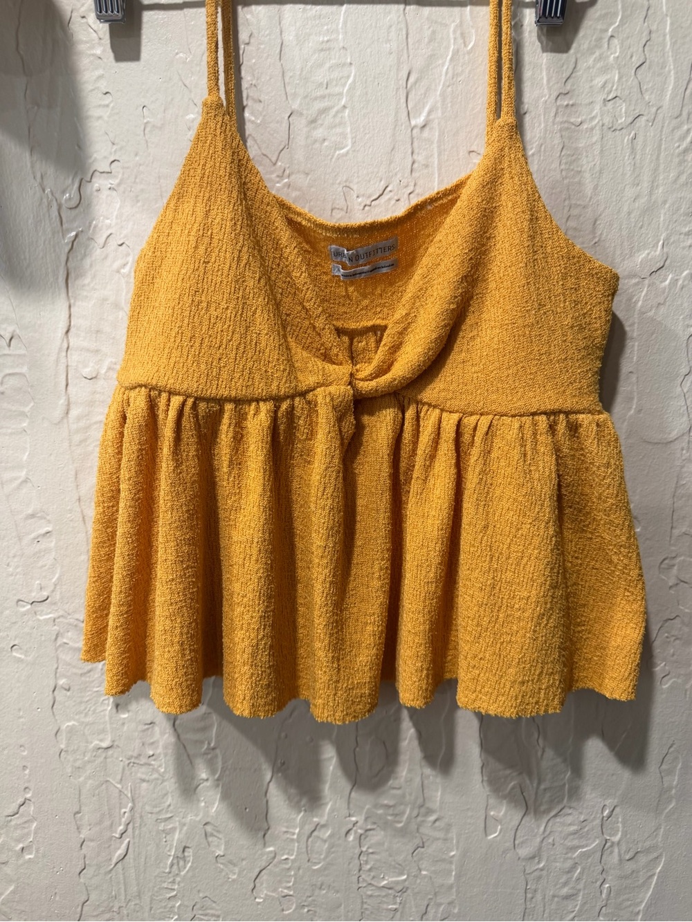 Urban Outfitters Textured Spaghetti Strap Peplum Tank Top - Mustard Yellow